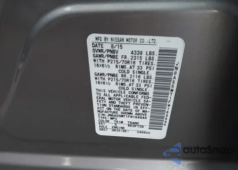 2015 Nissan Rogue Select S z USA, uszkodzony, nr VIN JN8AS5MT1FW164948